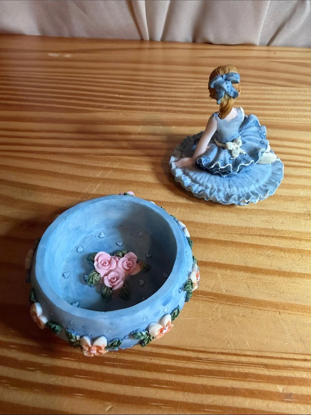Vintage 80s/90s Pastel Blue Ballerina Resin Trinket Box 3.5